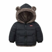 Toddler Winter Down Coat with Hoods, Baby Girls Boys Fleece Lined Puffer Jackets, Cute Ear Kids Long Sleeve Hooded Padded Jacket Windbreaker Outerwear Black 3-4T